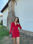 Melsa Büzgülü Kadife Elbise 582011 BORDO D2X