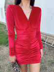 Melsa Büzgülü Kadife Elbise 582011 BORDO D2X