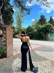 Merkür Göğüs Detaylı Saten Abiye 582877 SİYAH