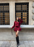 Millie Fırfır Detaylı Mini Elbise 8624 BORDO