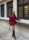 Millie Fırfır Detaylı Mini Elbise 8624 BORDO