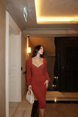 Mira Kalp Yaka Kalem Elbise 581915 KİREMİT