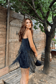 Modia Saçaklı Mini Elbise 9350 SİYAH