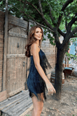 Modia Saçaklı Mini Elbise 9350 SİYAH