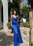 Nathalie İp Askılı Çiçek Tasarım Abiye 1018 SAKS MAVİSİ