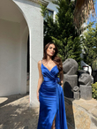Nathalie İp Askılı Çiçek Tasarım Abiye 1018 SAKS MAVİSİ
