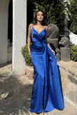 Nathalie İp Askılı Çiçek Tasarım Abiye 1018 SAKS MAVİSİ