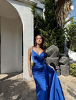Nathalie İp Askılı Çiçek Tasarım Abiye 1018 SAKS MAVİSİ