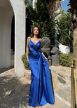 Nathalie İp Askılı Çiçek Tasarım Abiye 1018 SAKS MAVİSİ