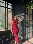 Nehir Yırtmaçlı Sandy Elbise 13287 BORDO