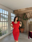Nell Kare Yaka Kol Detay Elbise 582477 KIRMIZI