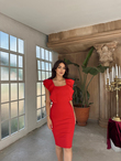 Nell Kare Yaka Kol Detay Elbise 582477 KIRMIZI