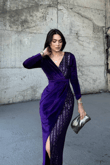 Nerie Payet İşleme Detay Kadife Abiye MOR 45594