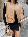 Nicole Oversize Cep Detaylı Yelek 25189 TABA