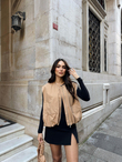 Nicole Oversize Cep Detaylı Yelek 25189 TABA