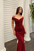 Nora Kayık Yaka Simli Kumaş Abiye 583161 BORDO