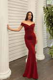 Nora Kayık Yaka Simli Kumaş Abiye 583161 BORDO