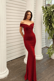 Nora Kayık Yaka Simli Kumaş Abiye 583161 BORDO