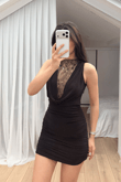 Nutty Degaje Yaka Güpür Mini Elbise 4110