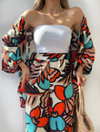 Önü Bantlı Desenli Kimono 0918 KAHVERENGİ