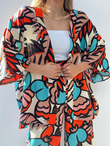 Önü Bantlı Desenli Kimono 0918 KAHVERENGİ