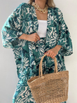 Önü Bantlı Desenli Kimono 0918 YEŞİL