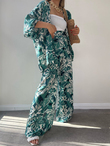 Önü Bantlı Desenli Kimono 0918 YEŞİL