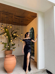 Ophelia Yaka Otriş Detay Saten Abiye 582857 SİYAH