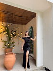 Ophelia Yaka Otriş Detay Saten Abiye 582857 SİYAH