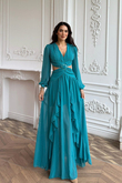 Owen Bel Transparan Abiye 9268 TURKUAZ