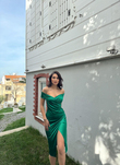 Ozark Madonna Yaka Anvelop Saten Elbise 582832 YEŞİL