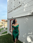 Ozark Madonna Yaka Anvelop Saten Elbise 582832 YEŞİL