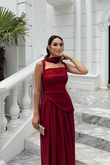 Özgün Kalın Askılı Etek Şifon Abiye 6076