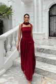 Özgün Kalın Askılı Etek Şifon Abiye 6076