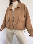 Peluş Cepli Crop Ceket 8110 TABA