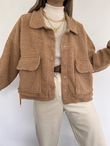Peluş Cepli Crop Ceket 8110 TABA