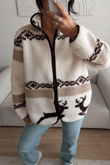 Peluş Desenli Fermuar Detay Ceket 12485