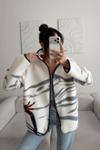 Peluş Desenli Fermuar Detay Ceket 12485