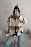 Peluş Desenli Fermuar Detay Ceket 12485