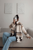 Peluş Desenli Fermuar Detay Ceket 12485