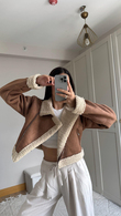 Peluş Kaplama Süet Crop Kaban Taba