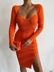 Pinky Yırtmaçlı Triko Elbise 065 ORANJ