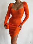 Pinky Yırtmaçlı Triko Elbise 065 ORANJ