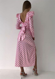 Puantiyeli Saten Elbise-4033 PEMBE