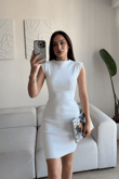 Rheai Yuvarlak Yaka Mini Elbise 7565 BEYAZ