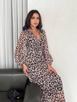 Riona Kruvaze Yaka Kemerli Elbise 4554 KAHVERENGİ