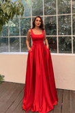 Rosa Kalın Askılı Saten Abiye 1103 KIRMIZI