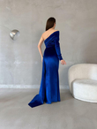 Rosabella Tek Kol Kadife Abiye 582269 SAKS MAVİSİ
