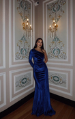 Rosabella Tek Kol Kadife Abiye 582269 SAKS MAVİSİ