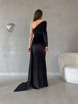 Rosabella Tek Kol Kadife Abiye 582269 SİYAH